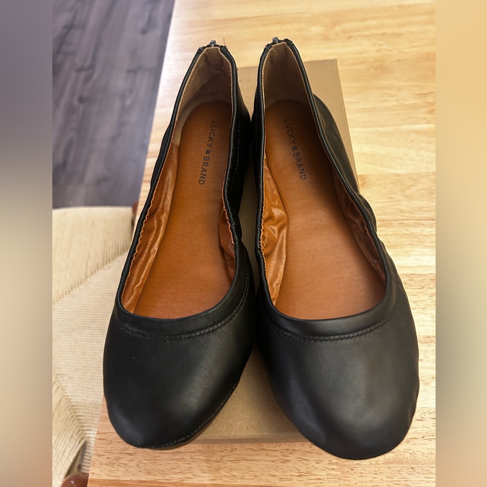 Lucky Brand black leather ballet flats.  Style is Eikia.  New with box.  Size 7.